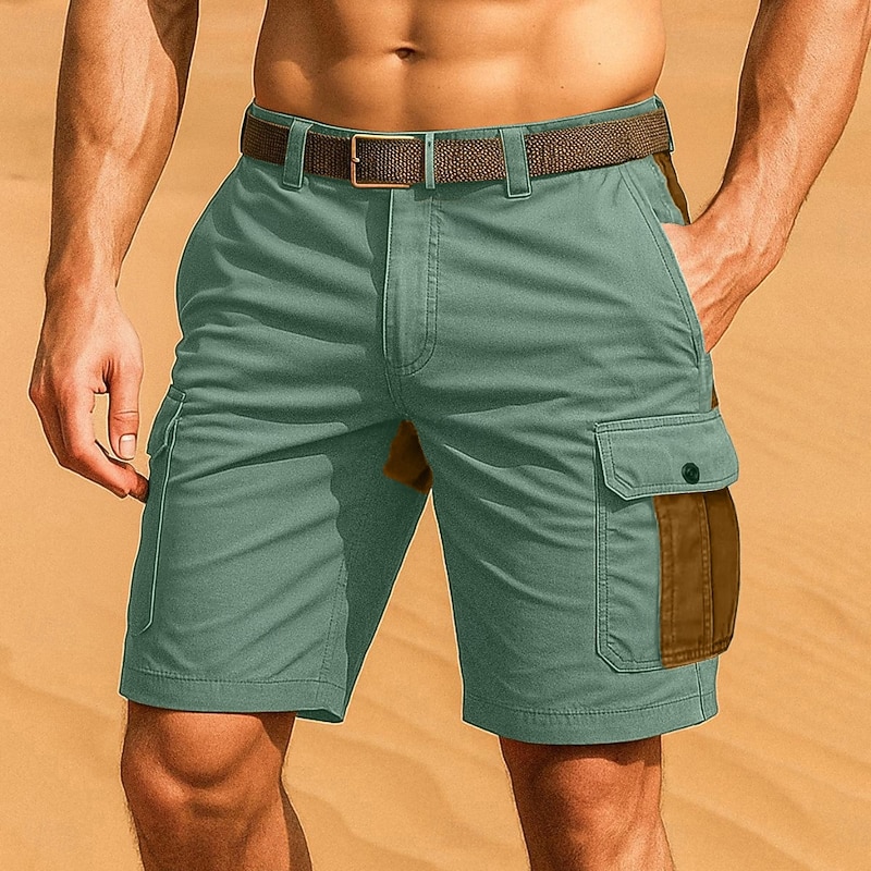 Men's Cargo Shorts Outdoor Shorts Shorts Casual Shorts Hiking Shorts Patchwork Multi Pocket Straight Leg Solid Color Color Block Moisture Wicking Wearable Knee Length Outdoor Casual Daily Vacation