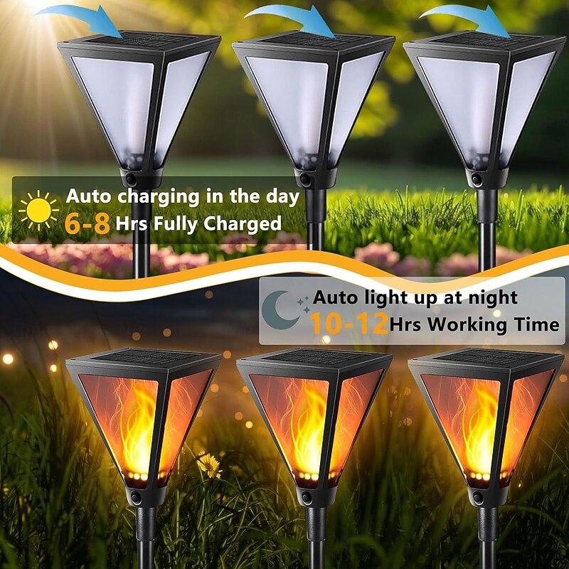 1 Pc outdoor waterproof solar large square flashing flame ground plug light 94 LED Beads garden courtyard lawn path Halloween Christmas wedding atmosphere decoration light landscape light2