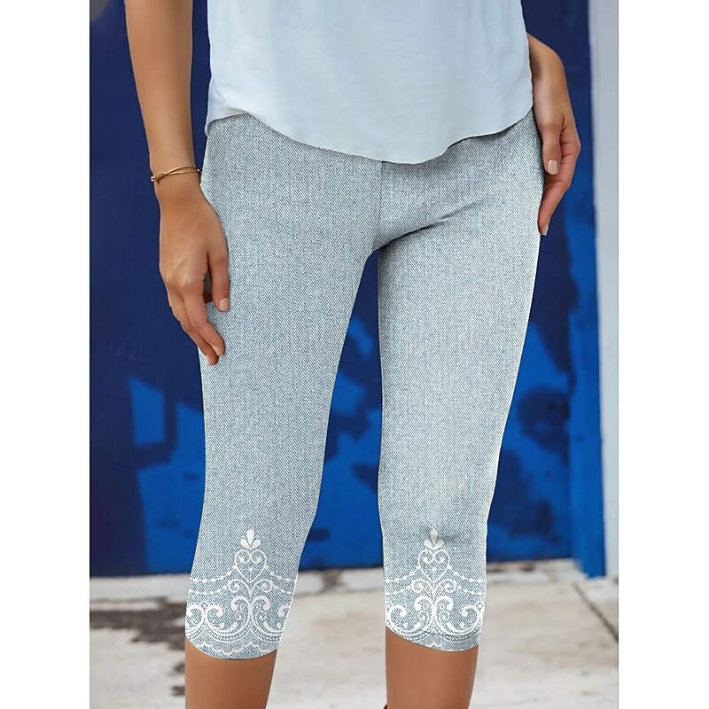 Women's Leggings Vacation Vintage Fashion Capris High Waist Floral Graphic Printing Soft Breathable Stretchy Formal Outdoor Vacation Pink Blue Green Gray Summer Spring Slim Fit3