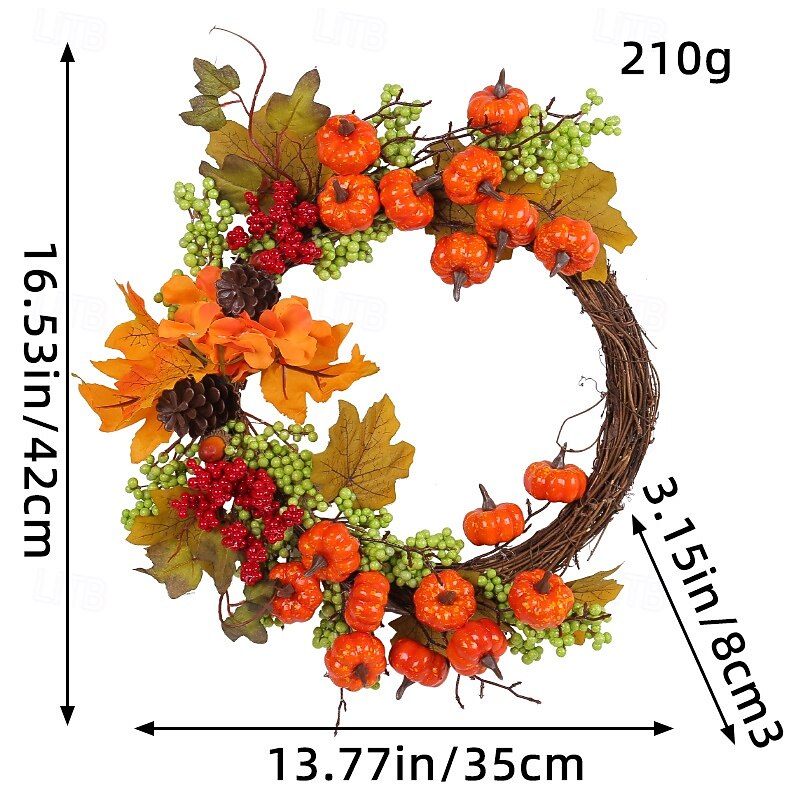 Fall Wreath for Front Door Thanksgiving Autumn Harvest Indoor Outdoor Decoration, Artificial Maple Leaf Pumpkin Grapevine Wreath Wholesale Harvest Festival Decor3