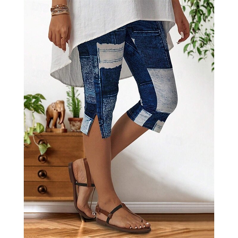 Women's Capri Pants Leggings Cozy Leggings Casual Athleisure Calf-Length High Waist Plaid Elastic Waist Breathability Stretchy Vacation Street Daily Wear Pink Blue Dark Gray Summer Spring Regular Fit