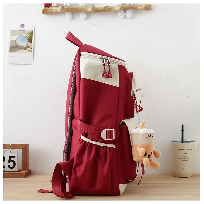 5-in-1 School Bag Set for Girls – Red Backpack with Matching Tote, Messenger Bag, and Pencil Pouches for Kids and Teens2