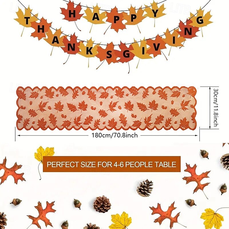 Thanksgiving Decor Fall Table Runner Fireplace Scarf Thanksgiving Decorations Maple Leaves Pumpkin Table Runner Fall Decor for Thanksgiving Door Decorations Autumn Harvest Festive Party Seasonal Decor4