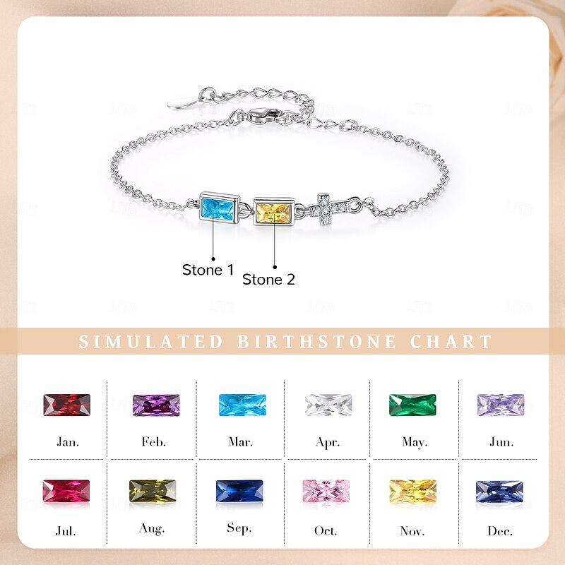 Personalized Birthstone Bracelet for Women, Custom Jewelry Gift with Birth Month Stone, Romantic Gift for Mom, Wife, Girlfriend, Mother's Day Birthday Anniversary Present