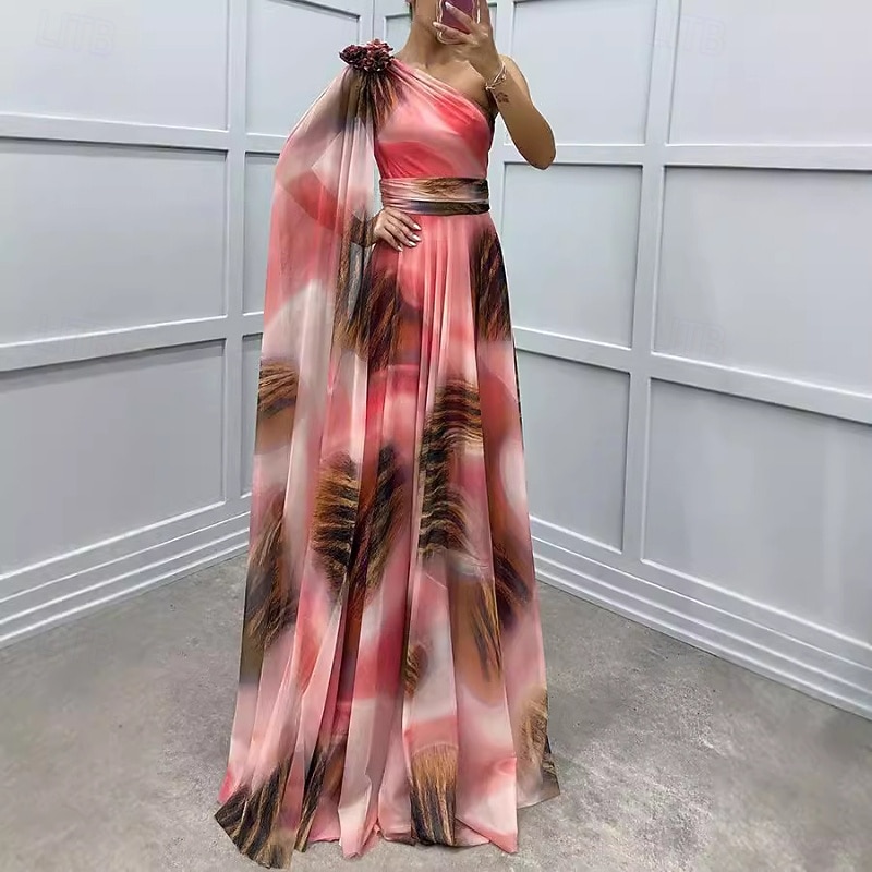 Women's Long Dress Maxi Dress Prom Dress Party Dress Elegant Fashion Party Special Occasion Evening Party Regular Fit Flower Short Sleeve One Shoulder Pink Red Blue Summer4