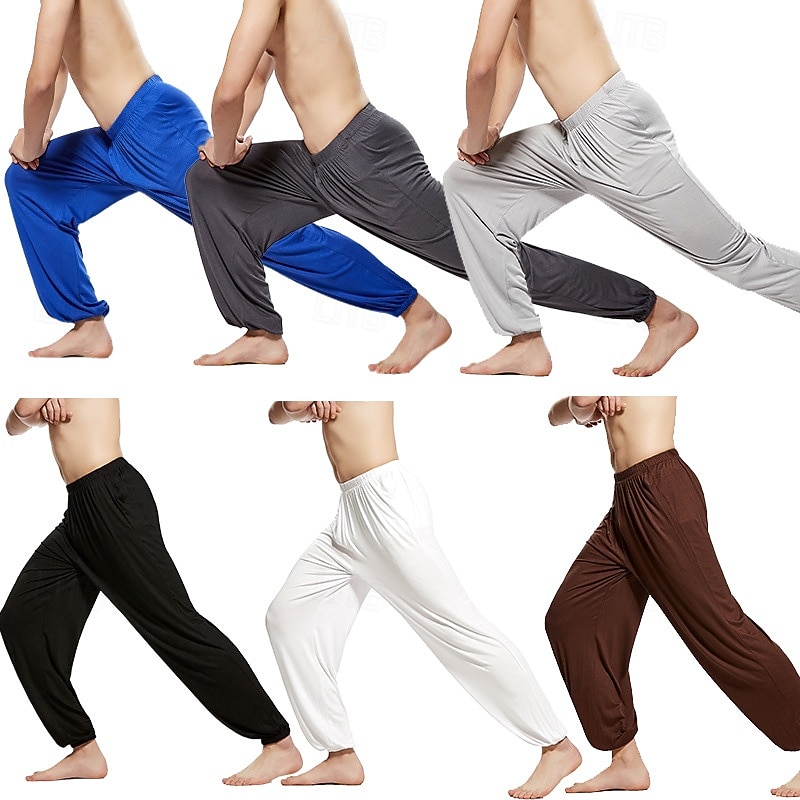 Men's Yoga Pants Harem Pants Bloomers Lightweight High Waist Gym Pilates Zumba Bottoms Solid Color Dark Grey Black White Modal Fall Sports Activewear Micro-elastic Loose Fit