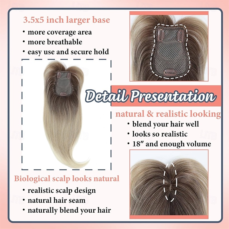 Hair Topper 18 Inch Long Hair Toppers for Women with Thinning Hair 360 3D Clip in Blunt Wispy Bangs3