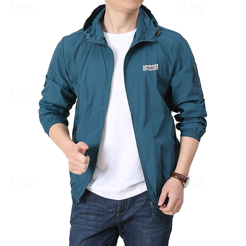 Men's Windbreaker Hiking Jacket rain coat Outdoor Waterproof Sun Protection Windproof Hiking Outfits Hiking Clothes Spring Autumn / Fall Top Camping / Hiking / Caving Running Black Blue Dark Blue