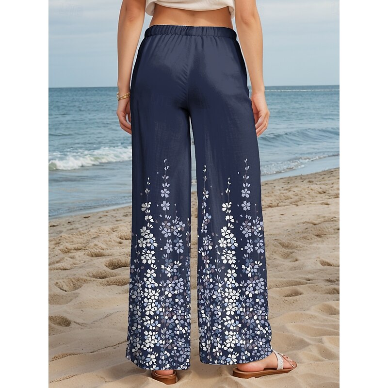 Women's Culottes Wide Leg Chinos Baggy Pants Vacation Vintage Fashion Full Length High Waist Floral Graphic Gradient Elastic Waistband Printing Soft Breathable Micro-elastic Formal Vacation Street2