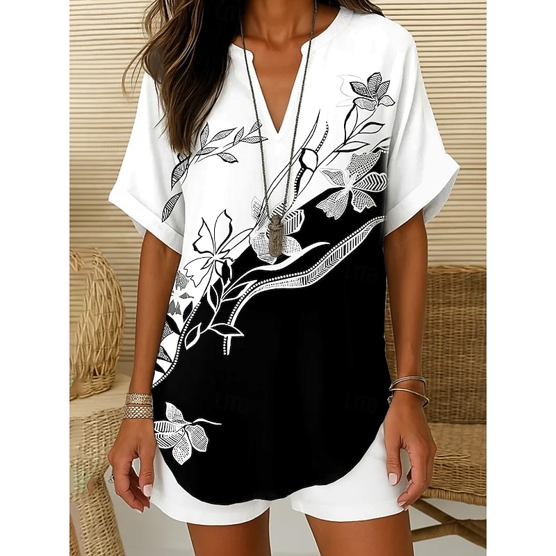 Women's Boho Shirt Floral Graphic Elegant Bohemia Vintage Sleeveless Short Sleeve Regular Tops Daily Holiday Beach Wear Black White Pink Blue Khaki Summer Spring3