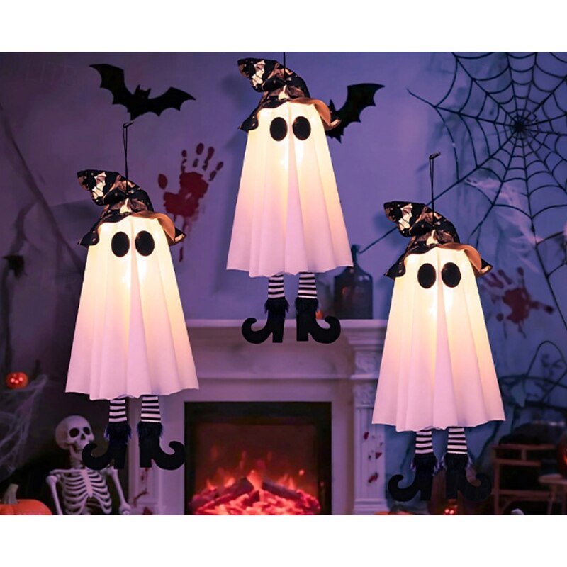 3 Pcs Halloween Hanging Lights High Heels Witch Fabric Ghost Luminous Decorative Light Courtyard Indoor Porch Tree Party Halloween Horror Atmosphere Decorative Light Three Button Batteries3