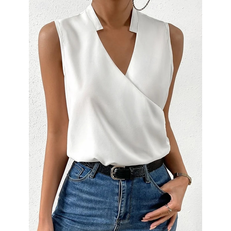 Women's Camisole Tank Top Solid Color Elegant Stylish Basic Sleeveless V Neck Regular Tops Daily Black White Yellow Red Blue Summer