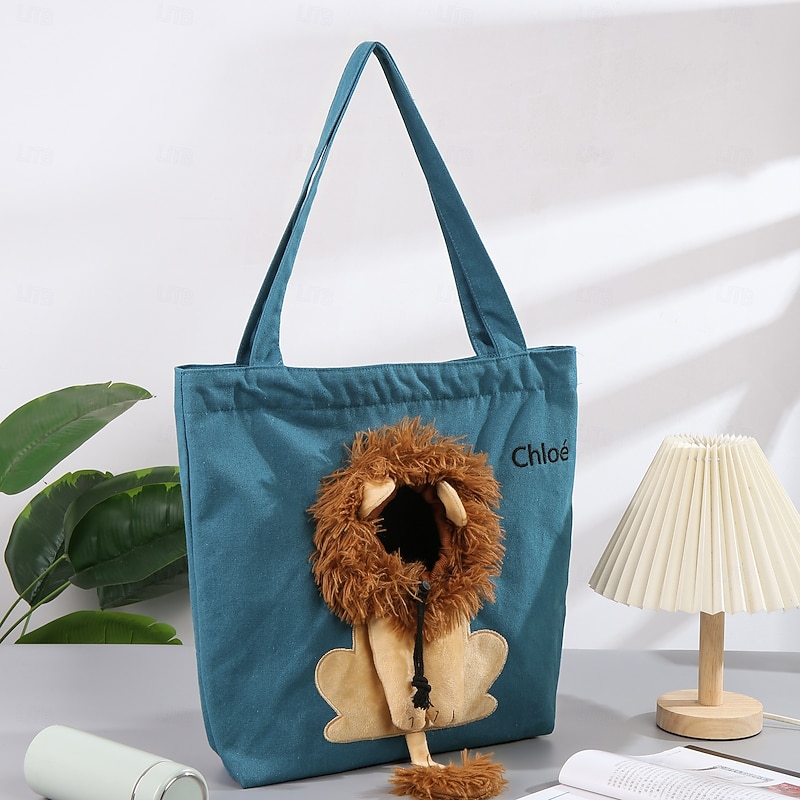 Personalized Pet Canvas Tote Bag with Custom Name Embroidery, Cat Dog Shoulder Bag for Travel, Gift for Pet Owners and Animal Lovers2