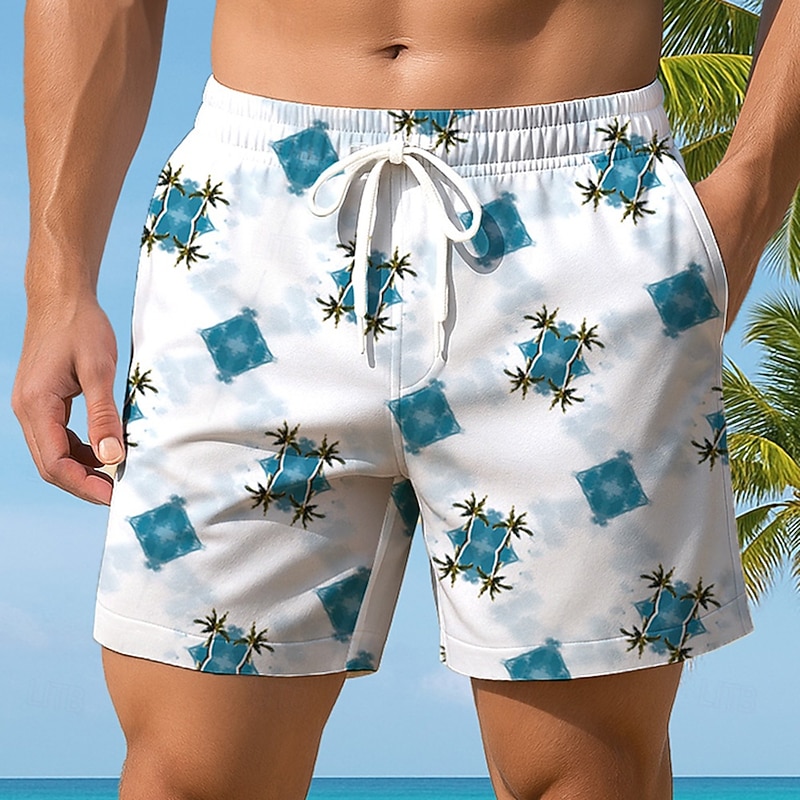 Men's Geometric Grid / Plaid Swim Trunks Swim Shorts Board Shorts Mid Waist Casual Outdoor Vacation Dailywear Side Pockets Mesh Lining Elastic Drawstring Waist Designer Clothing Apparel - Main Image