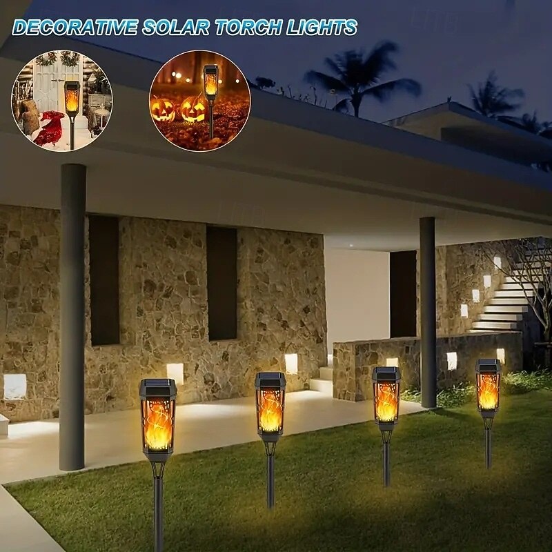 8 Pcs Outdoor Waterproof Solar Flashing Flames Plug in Lights Sensor Lights Garden Courtyard Lawn Path Christmas Halloween Festival Atmosphere Decorative Lights Landscape Lights4
