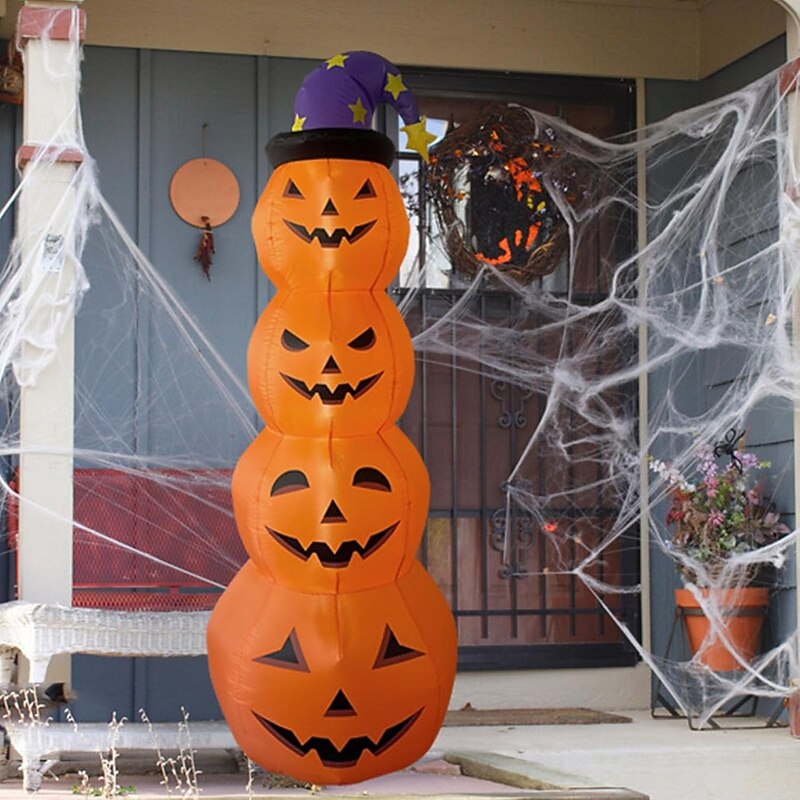 1 Pc 2.4M Halloween Inflatable Pumpkin Luminous Strip Lamp Air Model Courtyard Garden Lawn Path Halloween Party Atmosphere Decorative Lights3