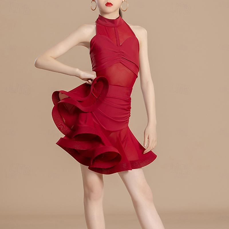 Latin Dance Kids' Dancewear Skirts Splicing Girls' Performance Daily Wear Sleeveless High Lycra