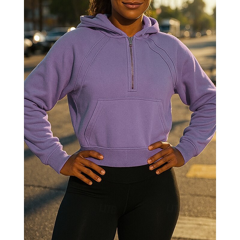 Women's Hoodie Sweatshirt Zip Up Hoodie Quarter Zip Long Sleeve Top Solid Colored Quick Dry Lightweight Breathable Tennis Golf Running Sportswear Activewear Red Purple Brown3