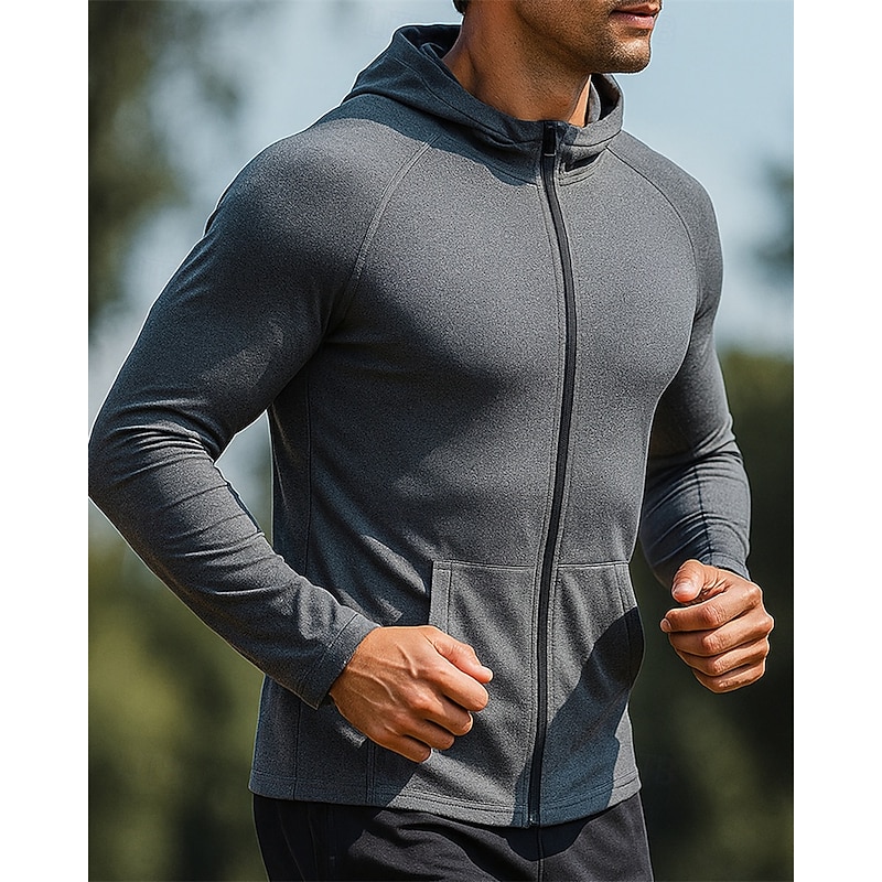 Men's Running Jacket Outdoor Jacket Full Zip Long Sleeve Outerwear Athletic Solid Colored Quick Dry Lightweight Breathable Tennis Golf Running Sportswear Activewear Dark Grey Wine Red Black2