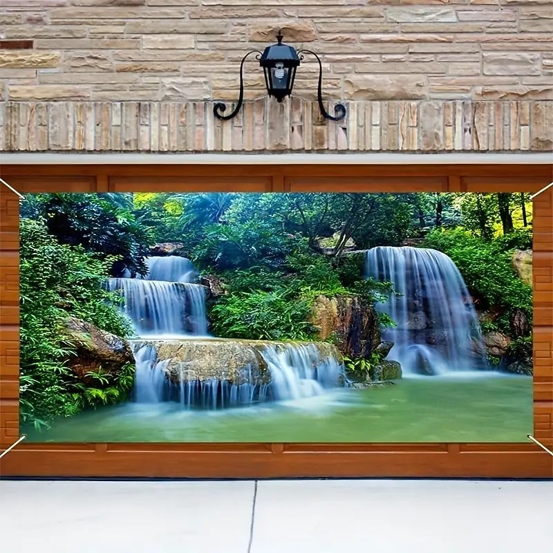 Landscape Waterfall Door Decorations Garage Door Cover Outdoor Banner Large Christmas Backdrop for Holiday Outdoor Garage Door Home Wall Decorations3