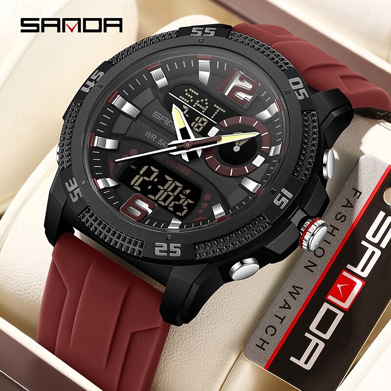 SANDA 3372 Dual Display Men's Watch Chronograph Alarm Clock Sport Multi functional Waterproof LED Electronic Watches2