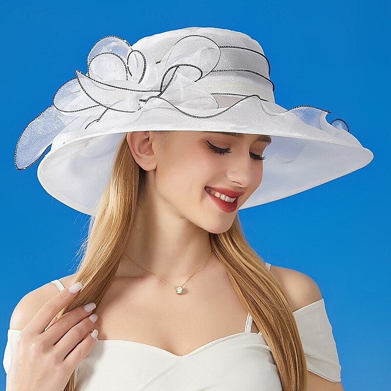 Hats Organza Sun Hat Formal Wedding Evening Party Tea Party Horse Race Elegant Vintage With Floral Headpiece Headwear3