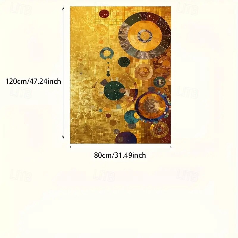 Large Frameless Gold Circle Abstract Canvas Wall Art - Modern Geometric Painting Gold Blue Green and Multicolor for Living Room and Bedroom Decor Large Canvas Wall Art2