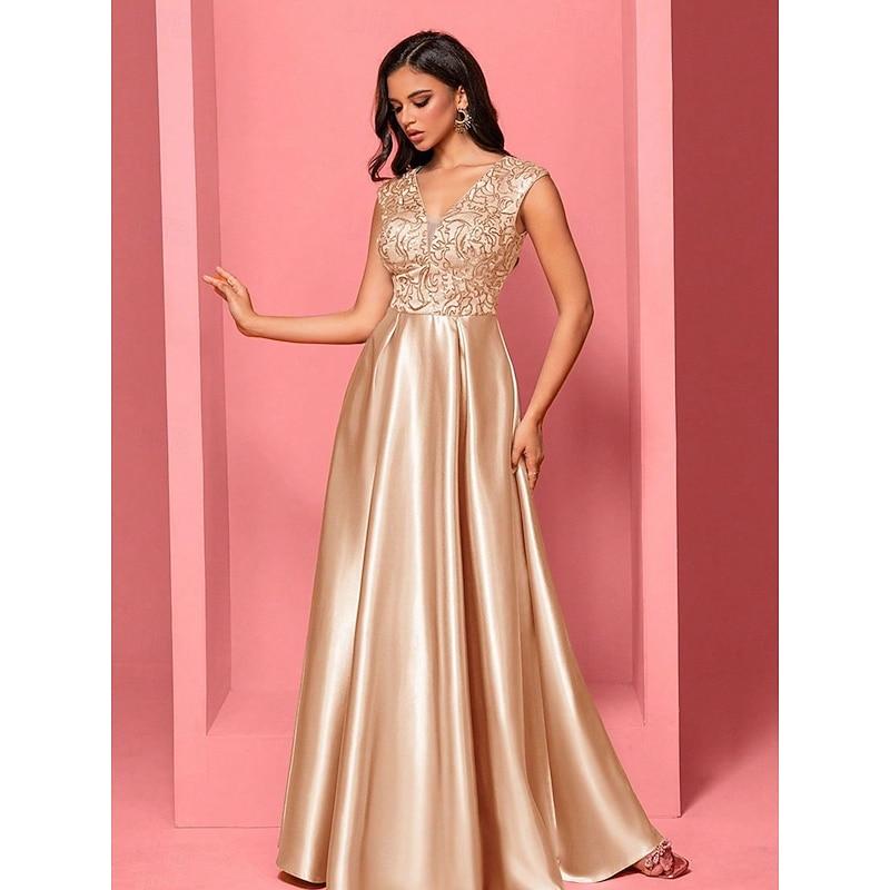 A-Line Quinceanera Dresses Elegant Dress Formal Wedding Floor Length Sleeveless V Neck Polyester with Pleats4