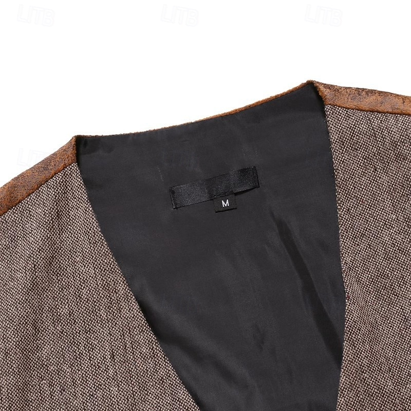 Men's Vest Waistcoat Gilet Vacation Party Business Vintage Summer Spring Buttons Polyester Comfortable Plain Single Breasted One-button V Neck Regular Fit Black Brown Light Grey Vest4