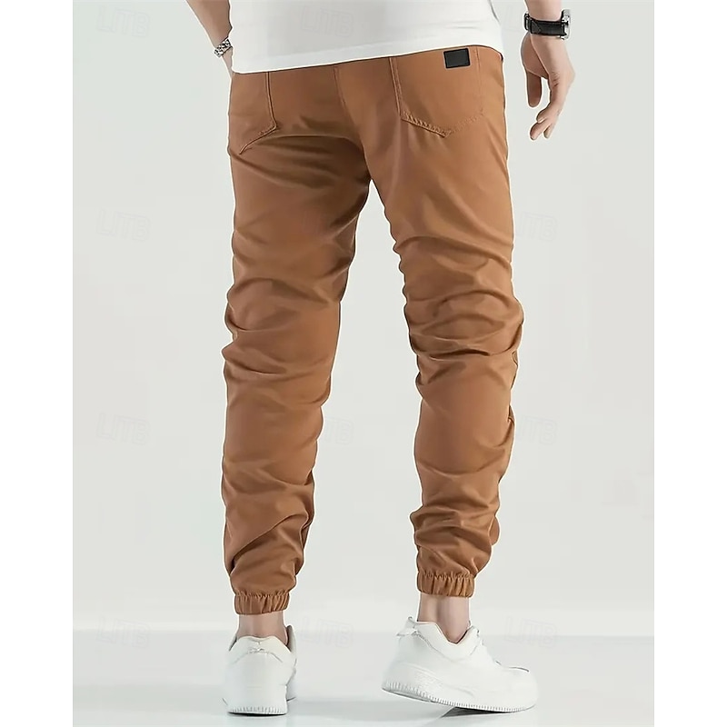 Men's Cargo Pants Trousers Pocket Drawstring Elastic Waist Plain Wearable Outdoor Daily Camping & Hiking Fashion Classic Dark Brown Black2