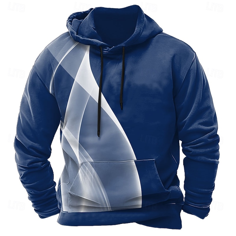 Men's Geometric Optical Illusion Hoodies Sweatshirt Casual Long Sleeve Crew Neck Holiday Streetwear Black White Drawstring Fall Winter Designer3