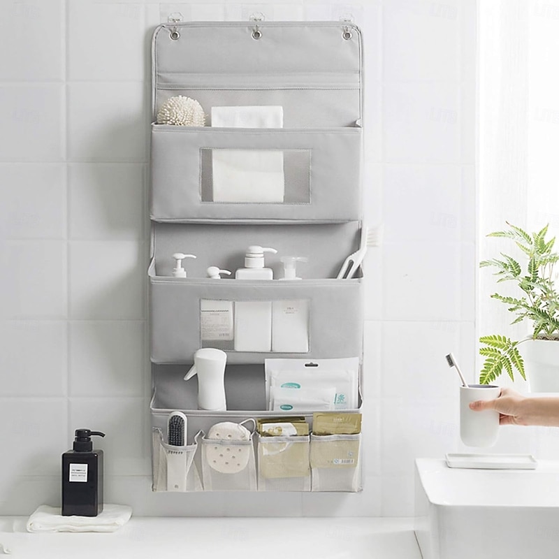 Wall Hanging Storage Bag with 3 Layers, Over Door Closet Organizer for Makeup Toiletries, Washable Fabric Hanging Pocket Organizer for Dorm, Bathroom, Bedroom3