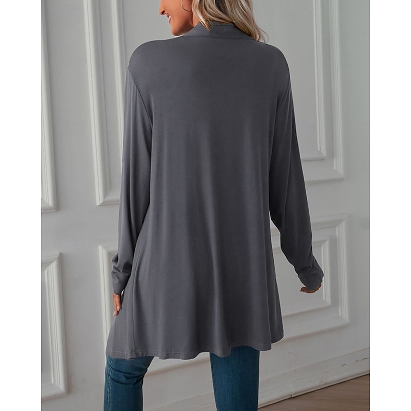 Women's Sweater Cardigan Vacation Fashion Daily Solid Color Ribbed Open Front Knitted Long Sleeve Long Tops Knit Holiday Going out Weekend Black White Fall Winter2