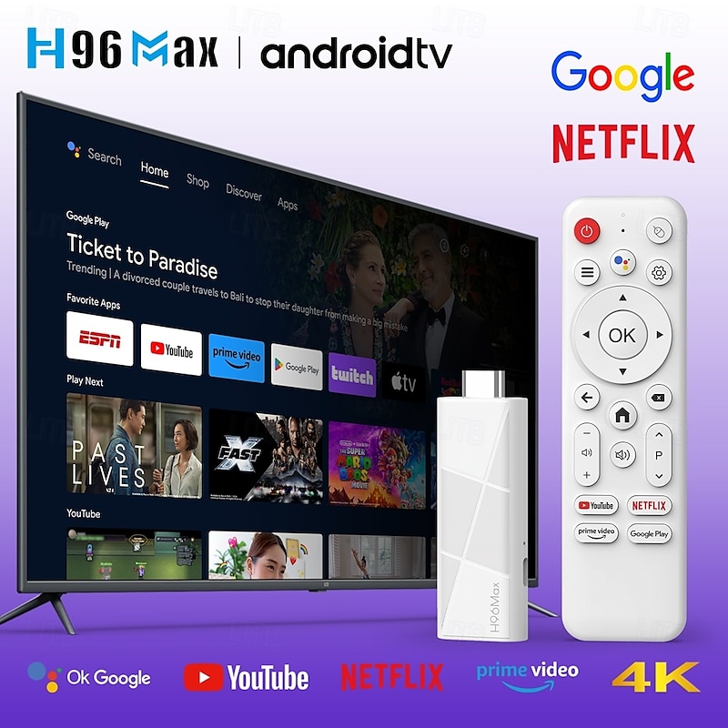 2025 New H96 MAX RK3518 dongle Mini TV Stick Android 14 Smart TV Box Android14 2GB 16GB 8GB Wifi6 BT 4K HD Google Voice Media PlayerWith Voice Gyroscope Remote Set Top Box Media Player