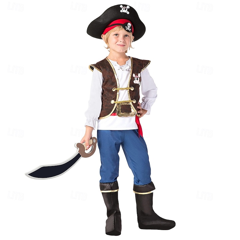 Pirates of the Caribbean Pirate Jack Sparrow Outfits Costume Adventure Movie Cosplay Movie Cosplay for Boys Kid's Halloween Performance Educational Dress Up School Event Dress Up2
