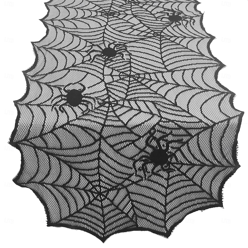 1 Piece Of Halloween Polyester Tablecloth Table Runner - Quirky Spider Web Lace Design For Gothic Decoration At Holiday Gatherings, Dark Napkins To Change The Atmosphere Of Your Room Fall Autumn,Chris2