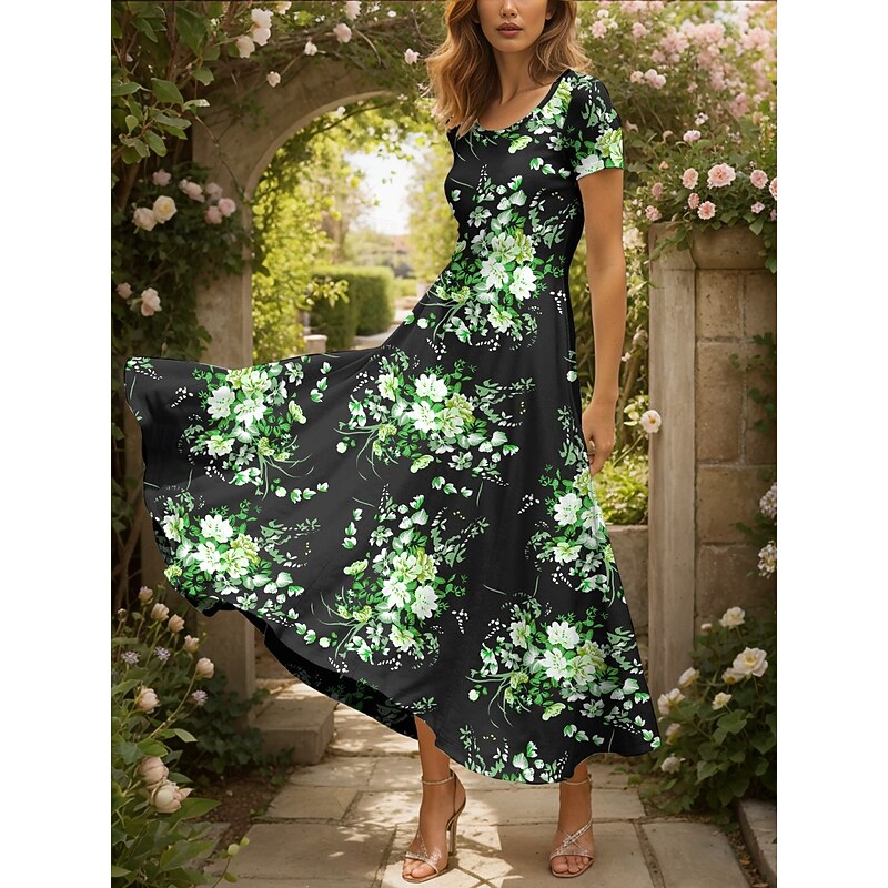 Women's Maxi Dress Knit Dress Casual Dress A Line Dress Summer Dress Elegant Vacation Casual Regular Fit Floral Graphic Short Sleeve Square Neck Scoop Neck Yellow Red Blue Purple Summer Spring4