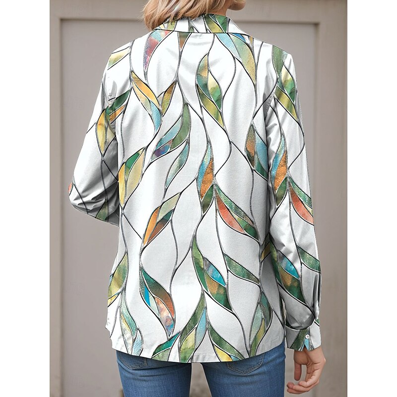 Women's Shirt Button Down Tunic Shirt Collar Long Sleeve Graphic Leaf Daily Stylish Casual Regular Tops Daily Holiday s Print Green Spring2