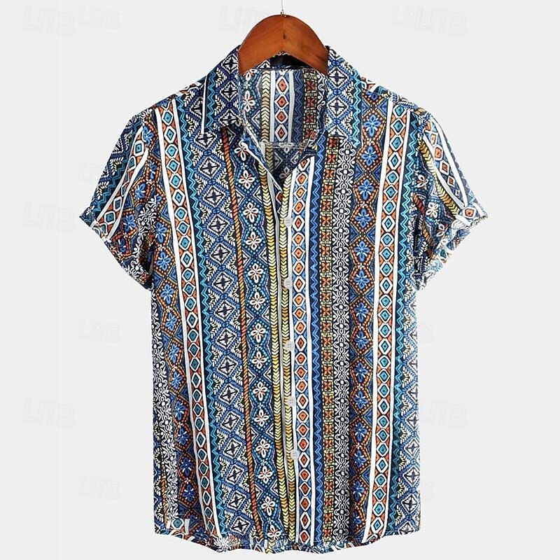 Men's Shirt Summer Shirt Casual Shirt Beach Shirt Button Up Shirt Pink Red Blue Coffee Short Sleeve Stripes Lapel Vacation Hawaiian Clothing Apparel Polyester Fashion Casual Comfortable4