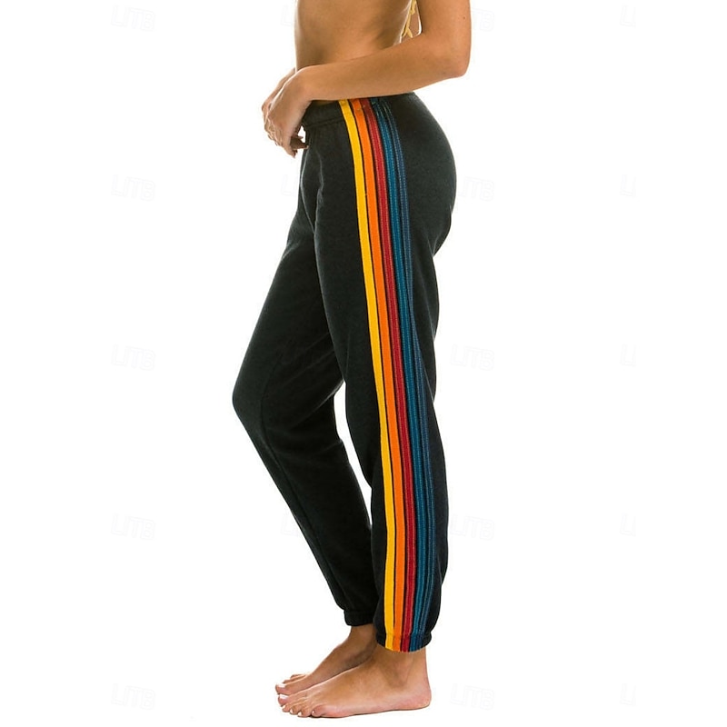 Women's Sweatpants Chinos Vacation Fashion Streetwear Full Length High Waist Striped Patchwork Elastic Waistband Comfy Soft Comfortable Stretchy Outdoor Vacation Street Black Dark Blue Gray Summer