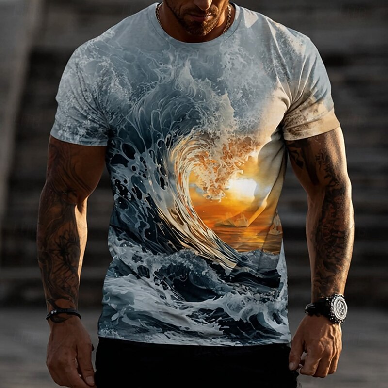 Men's Ocean 3D T Shirt Short Sleeve T shirt 3D Print Crew Neck Shirt Fashion Exaggerated Daily Party Street Casual Blue 1# Blue Summer Spring Clothing Apparel S M L XL XXL XXXL