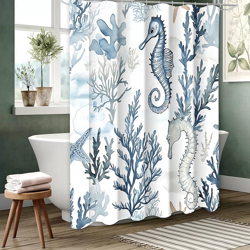 Ocean Animal Turtle Shower Curtain with Hooks for Bathroom Shower Curtain  Bathroom Decor Set Polyester Waterproof 12 Pack Plastic Hooks3