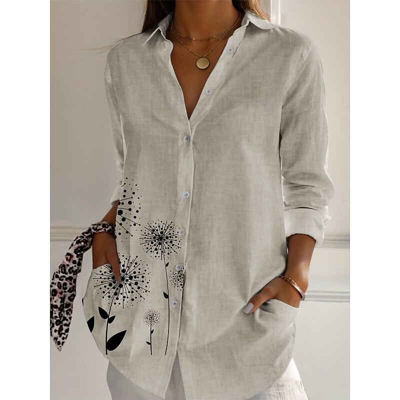 Women's Linen-Inspired Shirts Floral Active Daily Stylish Long Sleeve Shirt Collar Regular Tops Daily Holiday Buttons Print Beige Spring Fall