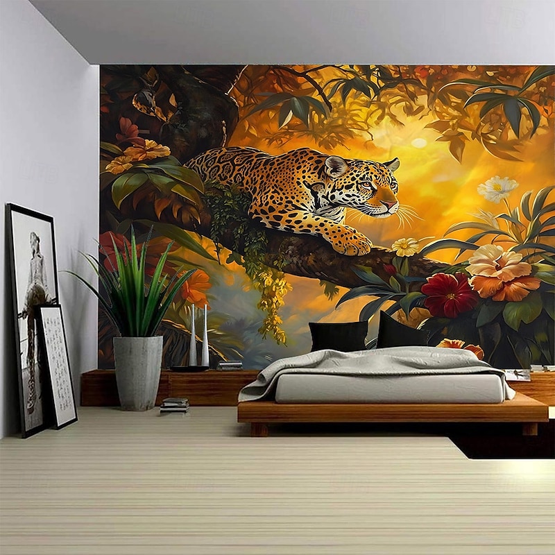 Forest Animal Leopard Landscape Hanging Tapestry Mural Art Large Tapestry Mural Decoration Photos Background Carpet Curtains Home Bedroom Living Room Decoration3