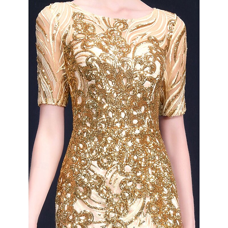 Dress Mother of the Bride Dress Elegant Party Crew Neck Floor Length Tulle Half Sleeve with Sequin2