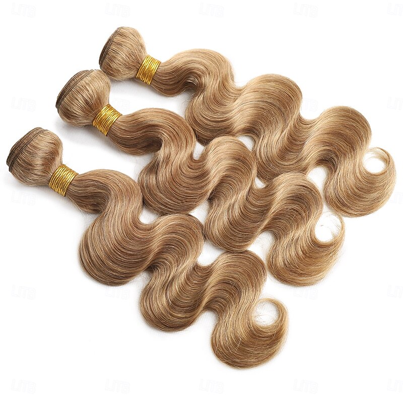 27# Color Hair Light Brown 3 Bundles Body wave Human Hair Extensions 12-24 inch2