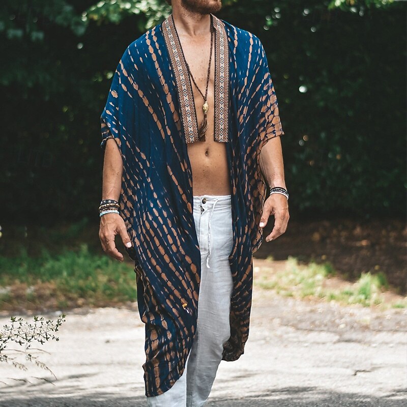 Men's Cloak / Capes Vacation Daily Breathability Print Summer Pattern Fashion Casual Long Blue Green Jacket4