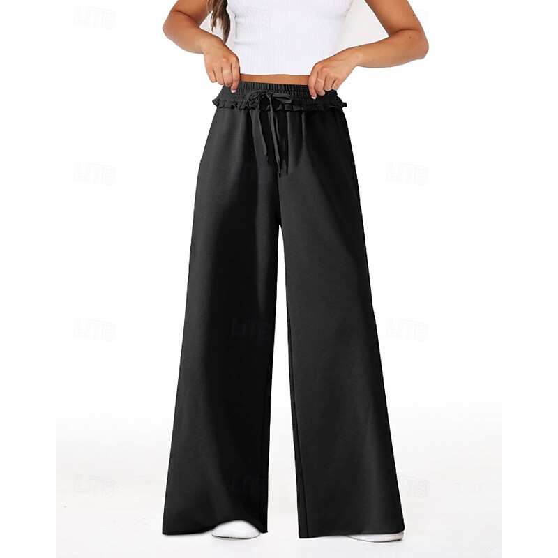 Women's Sweatpants Track Pants Joggers Pants Lace Pocket Wide Leg Baggy Pants / Trousers Sports & Outdoor Athleisure Fall Tennis Golf Running Regular Fit Sportswear Activewear Solid Colored Black4
