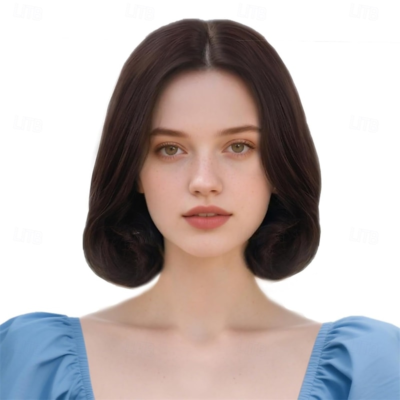 Short Brown Curly Wig with Middle Part for Women Princess Cosplay Wig Synthetic Hair Costume for Halloween Party