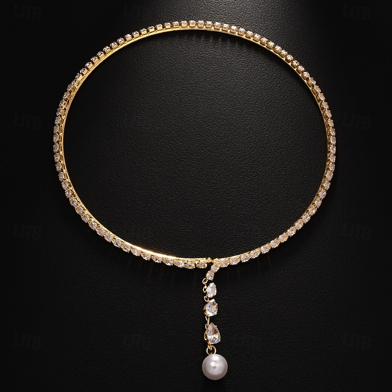 Choker Necklace Pearl Rhinestones Women's Elegant Luxury Tassel Tassel Fringe Wedding Drops Necklace For Wedding Party Birthday2